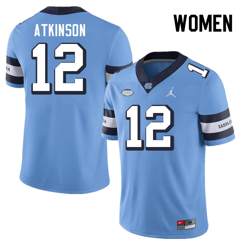 Women #12 Beau Atkinson North Carolina Tar Heels College Football Jerseys Stitched-Throwback